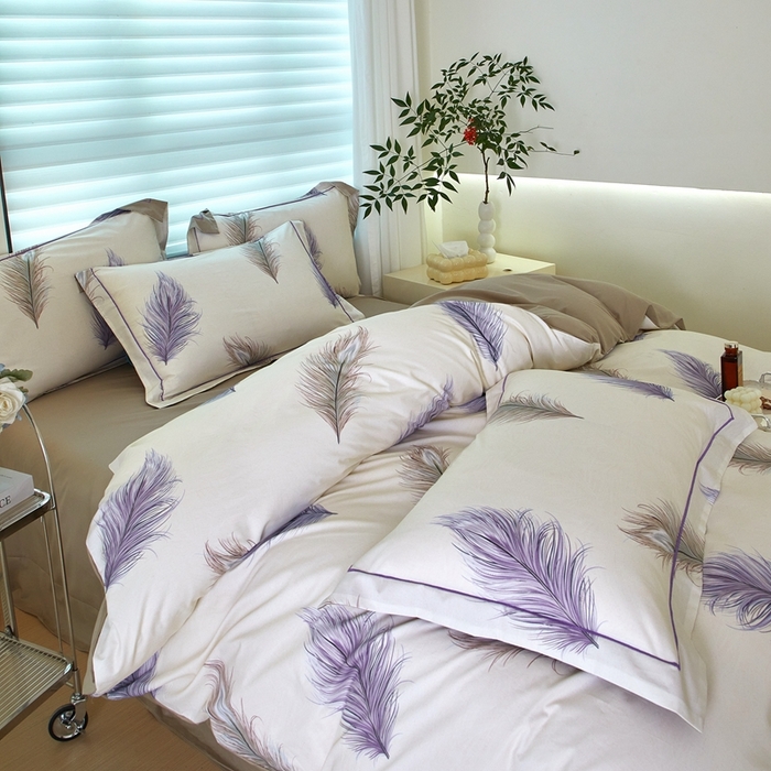 91家纺网 家纺一手货源 找家纺 启航家居 2025春夏全棉铂金棉数码印花四件套 飞云之上米