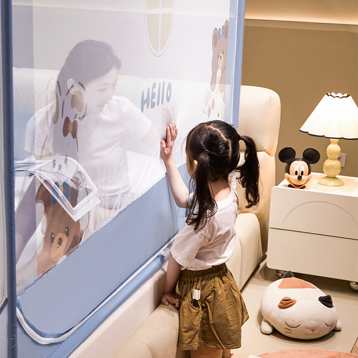 91家纺网 家纺一手货源 找家纺 青竹苑 2024新款围栏款印花坐床蚊帐蒙古包防摔睡帐 围栏-兔兔和熊熊