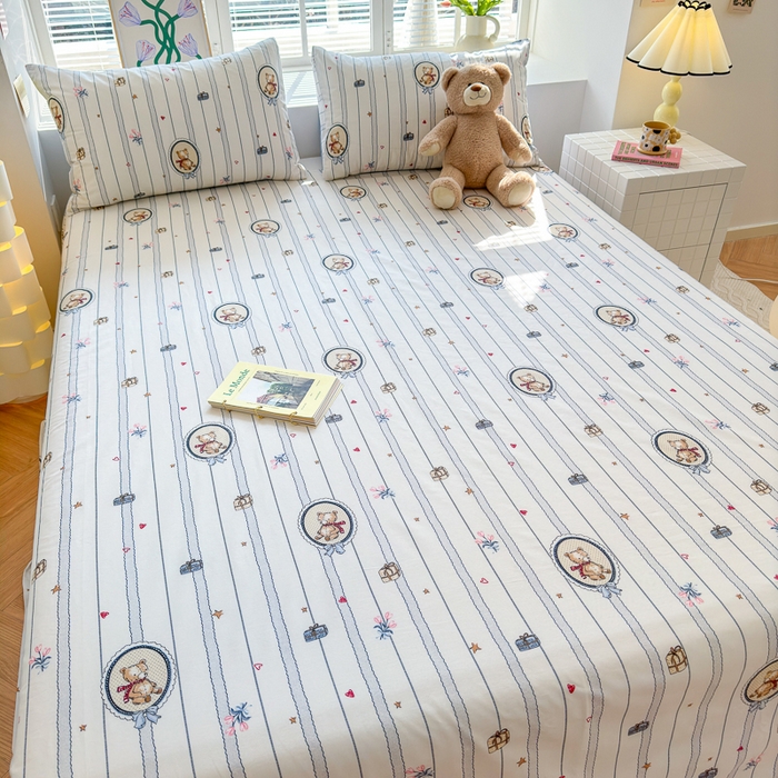 91家纺网 家纺一手货源 找家纺 清雅福 2024新款全棉13372小清新单床单 熊骑士