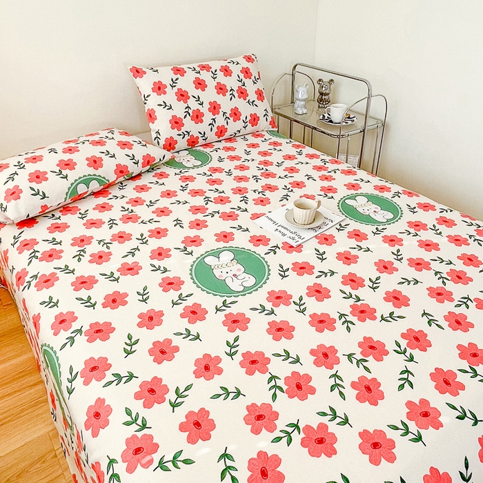 91家纺网 家纺一手货源 找家纺 棉乐町家居 2025新款爆款印花老粗布床单系列 兔萌萌