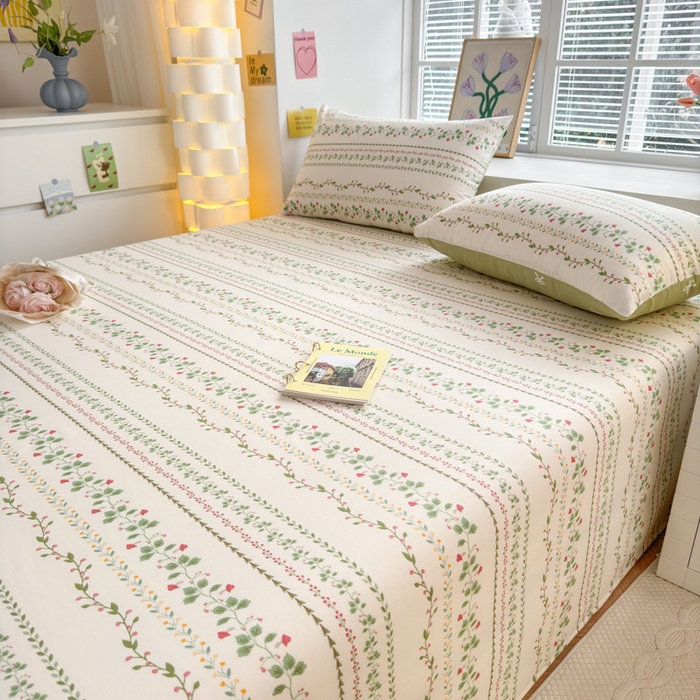 91家纺网 家纺一手货源 找家纺 清雅福 2024新款全棉13372小清新单床单 甜心藤