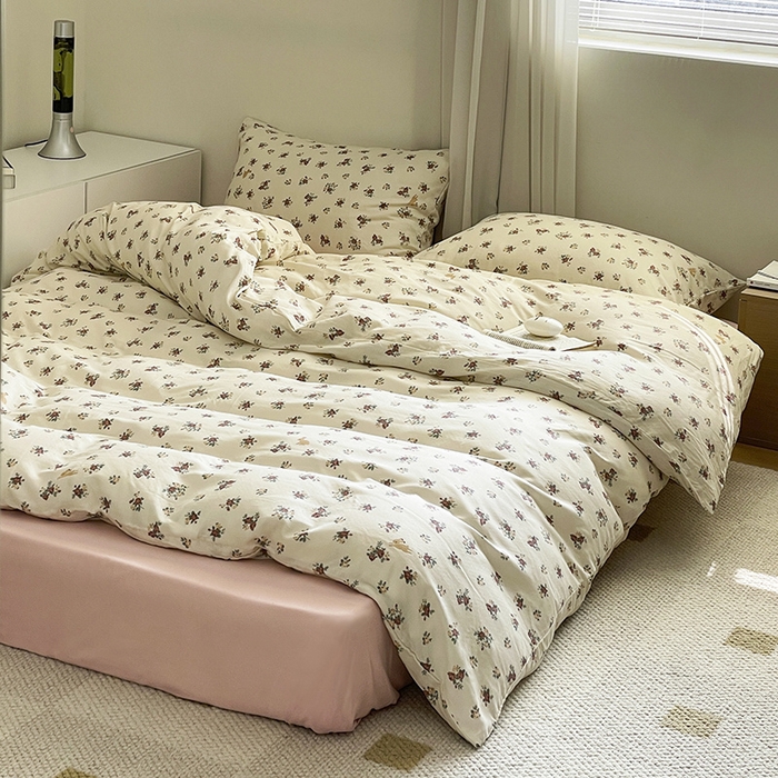 91家纺网 家纺一手货源 找家纺 窝米 2024春季新品全棉双层纱系列四件套 伊芙