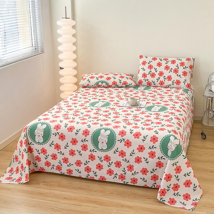 91家纺网 家纺一手货源 找家纺 棉乐町家居 2025新款爆款印花老粗布床单系列 兔萌萌