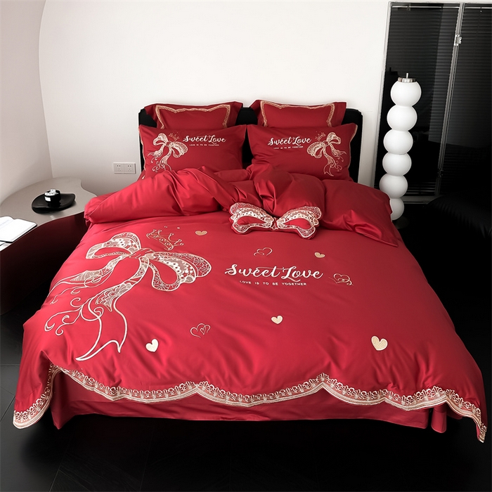 91家纺网 家纺一手货源 找家纺 （总）星野 2024新款加厚40s水洗棉刺绣四件套-蜜月