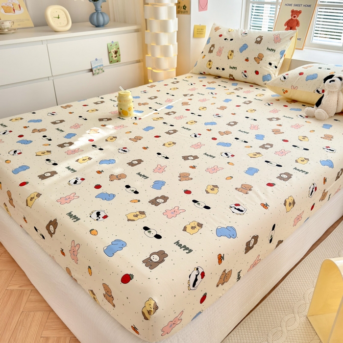 91家纺网 家纺一手货源 找家纺 清雅福 2024新款全棉13372小清新单床笠 松岛可可