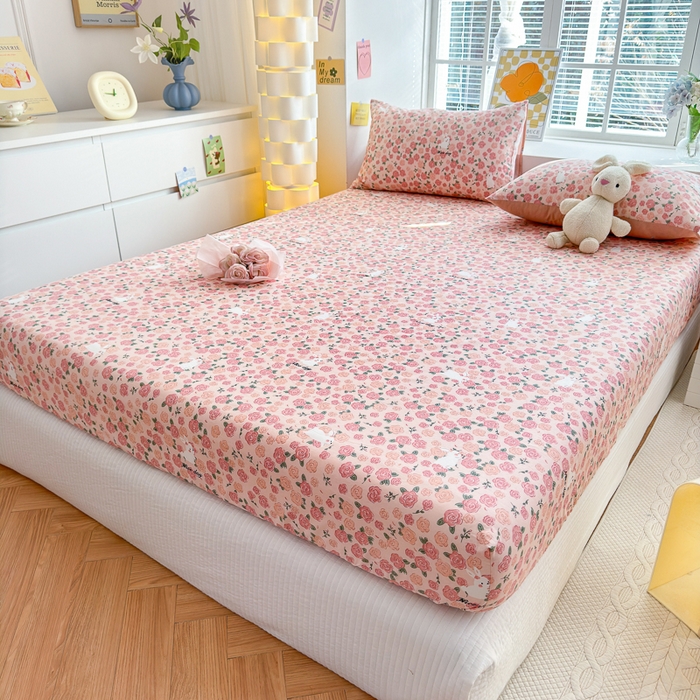 91家纺网 家纺一手货源 找家纺 清雅福 2024新款全棉13372小清新单床笠 遇见浪漫