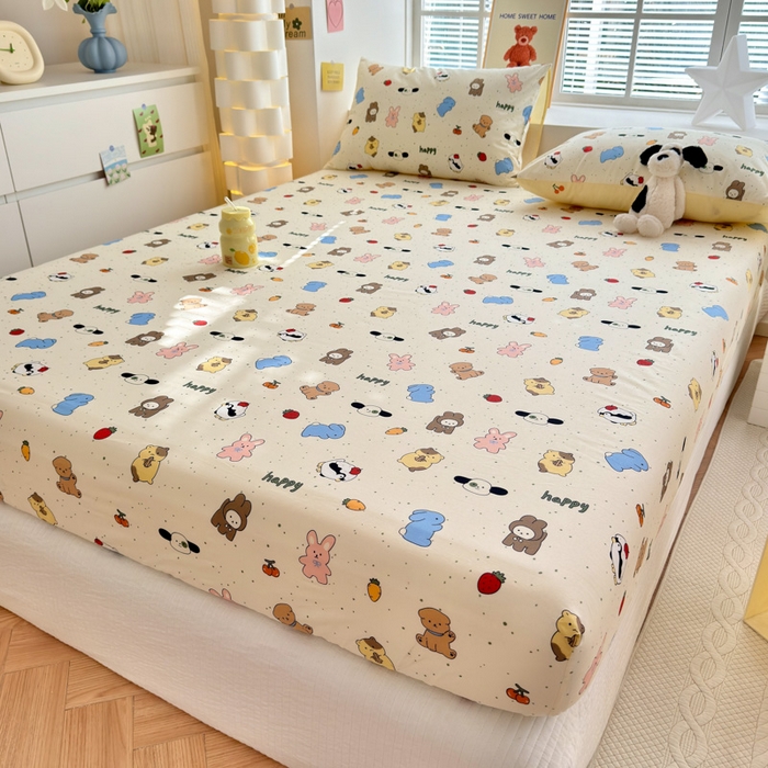 91家纺网 家纺一手货源 找家纺 清雅福 2024新款全棉13372小清新单床笠 松岛可可