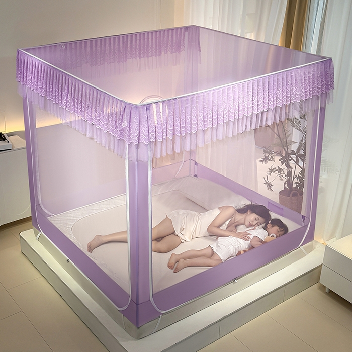 91家纺网 家纺一手货源 找家纺 青竹苑 2024新款内穿蕾丝花边坐床蚊帐 爱丽丝-暗夜紫