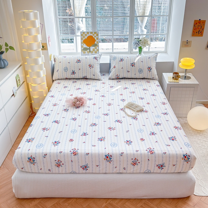 91家纺网 家纺一手货源 找家纺 清雅福 2024新款全棉13372小清新单床笠 伯爵夫人