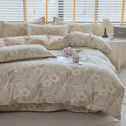 91家纺网 家纺一手货源 找家纺 慕克斯 2024新款160克磨毛双层纱四件套 望澜-咖