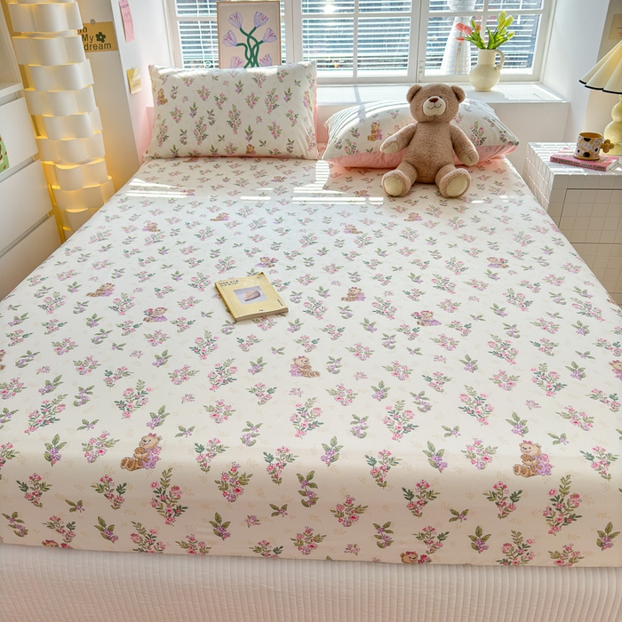 91家纺网 家纺一手货源 找家纺 清雅福 2024新款全棉13372小清新单床笠 花萃清风