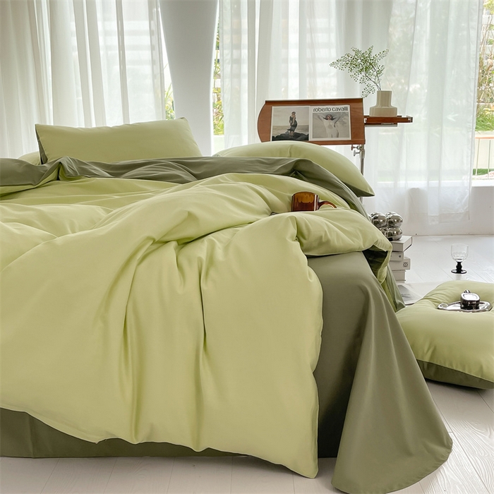 91家纺网 家纺一手货源 找家纺 多品家纺 2024新款全棉纯色双拼四件套 竹纱绿