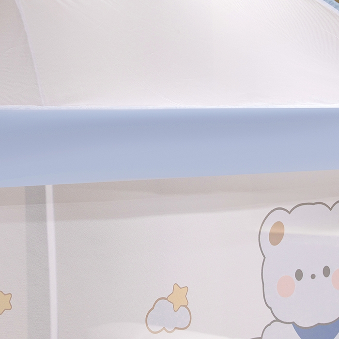 91家纺网 家纺一手货源 找家纺 青竹苑 2024新款围栏款印花坐床蚊帐蒙古包防摔睡帐 围栏-可爱熊