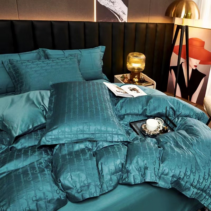 91家纺网 家纺一手货源 找家纺 卡迪亚家纺 2024新款180支长绒棉提花四件套 翡翠绿