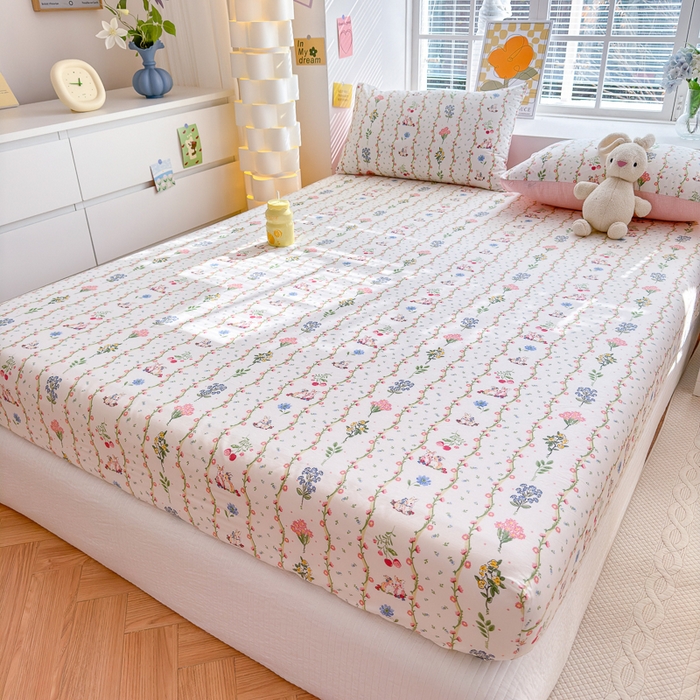 91家纺网 家纺一手货源 找家纺 清雅福 2024新款全棉13372小清新单床笠 枝间梦