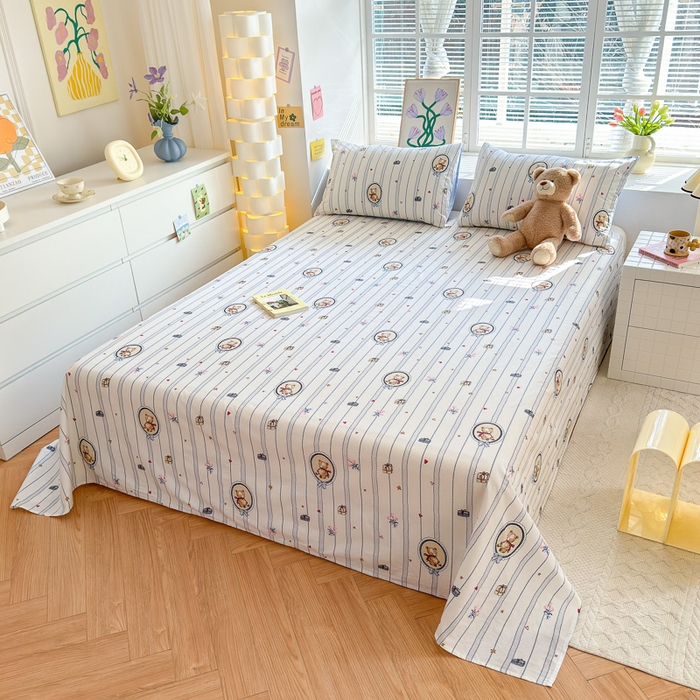 91家纺网 家纺一手货源 找家纺 清雅福 2024新款全棉13372小清新单床单 熊骑士