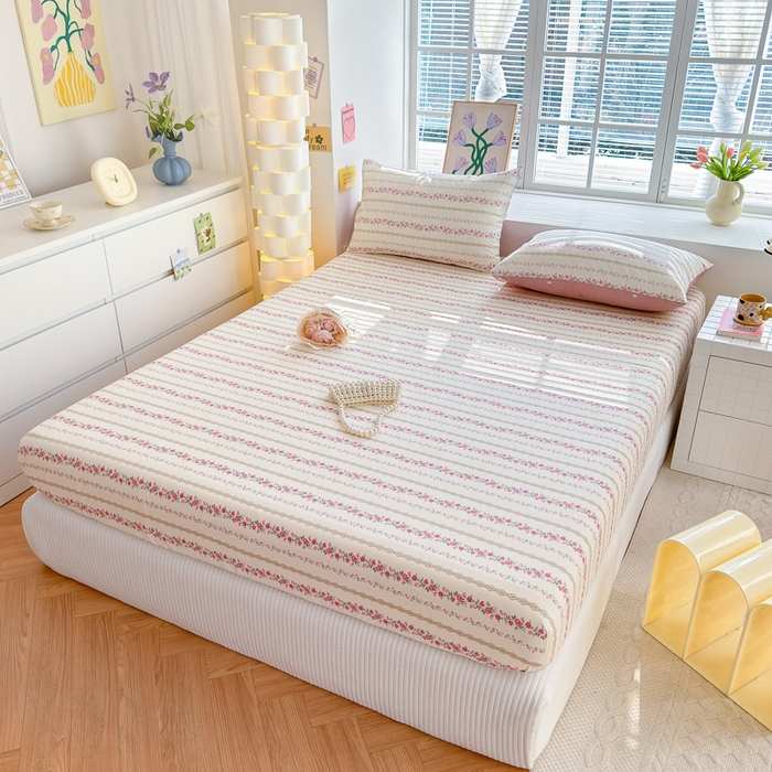 91家纺网 家纺一手货源 找家纺 清雅福 2024新款全棉13372小清新单床笠 玫瑰物语