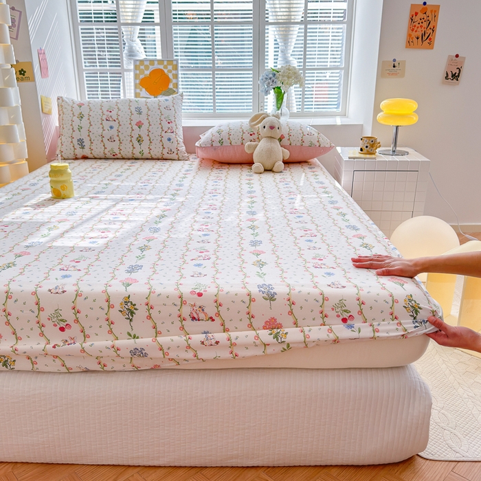 91家纺网 家纺一手货源 找家纺 清雅福 2024新款全棉13372小清新单床笠 枝间梦