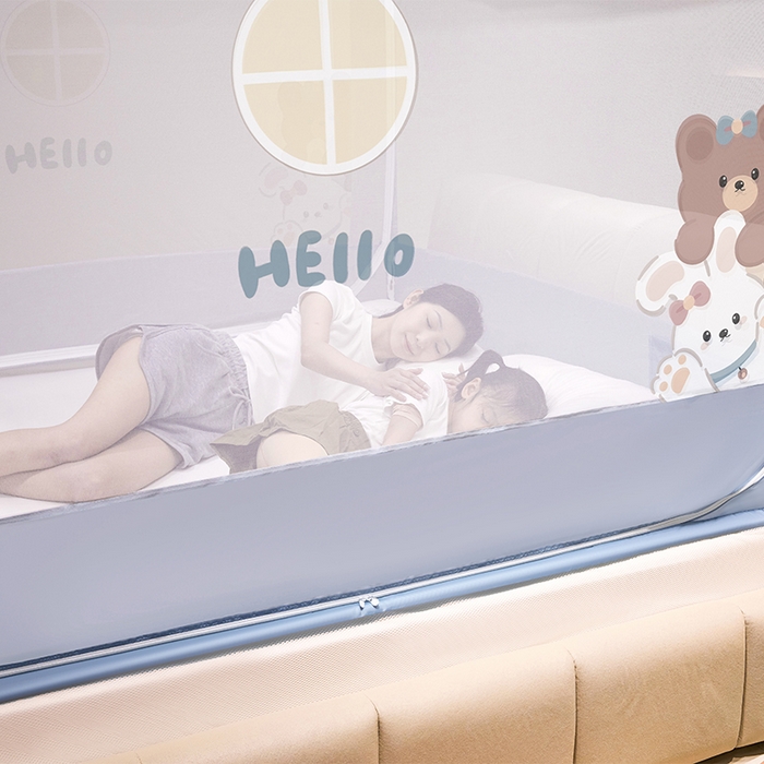 91家纺网 家纺一手货源 找家纺 青竹苑 2024新款围栏款印花坐床蚊帐蒙古包防摔睡帐 围栏-兔兔和熊熊