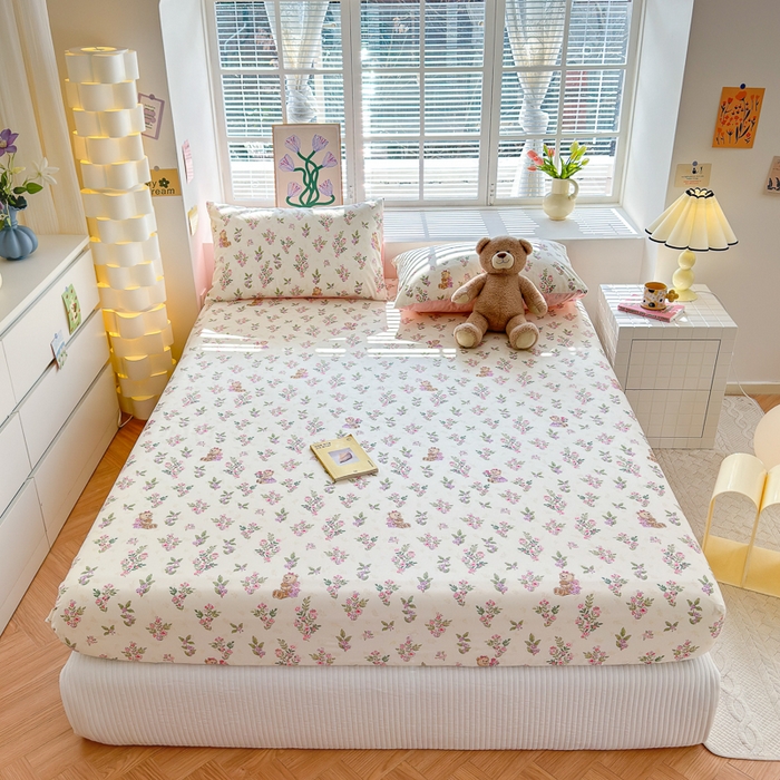 91家纺网 家纺一手货源 找家纺 清雅福 2024新款全棉13372小清新单床笠 花萃清风