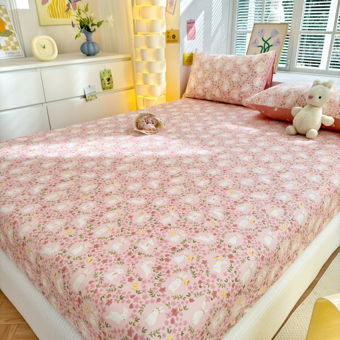 91家纺网 家纺一手货源 找家纺 清雅福 2024新款全棉13372小清新单床笠 恋语