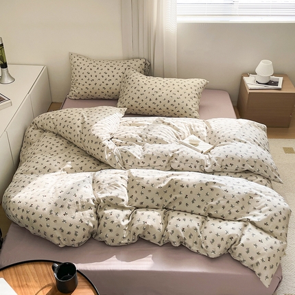 91家纺网 家纺一手货源 找家纺 窝米 2024春季新品全棉双层纱系列四件套 沫夏