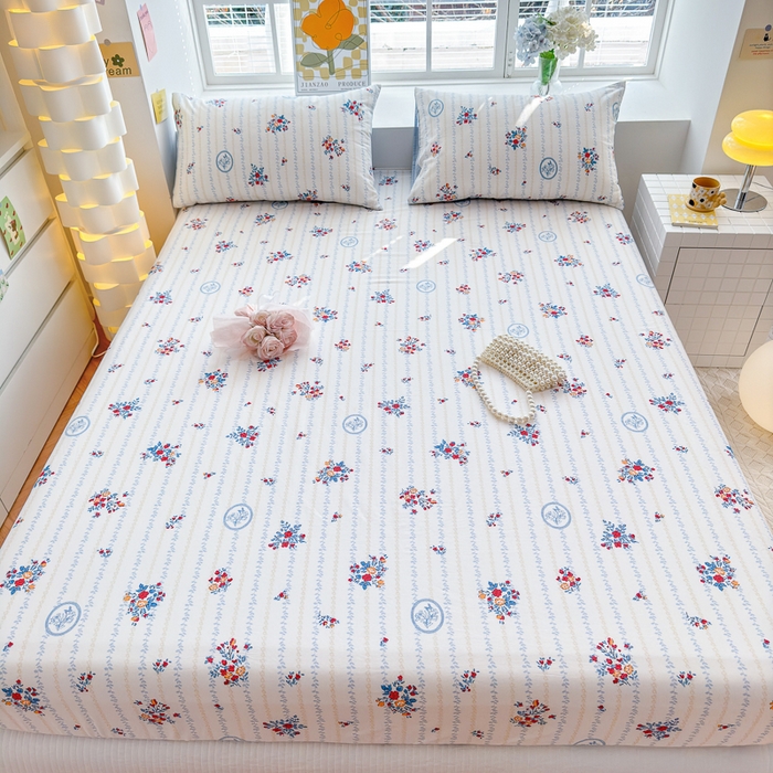 91家纺网 家纺一手货源 找家纺 清雅福 2024新款全棉13372小清新单床笠 伯爵夫人