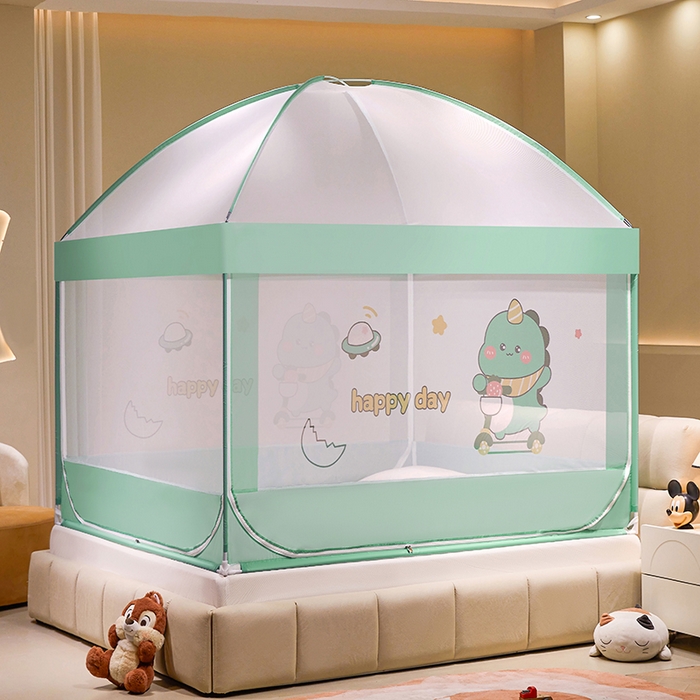 91家纺网 家纺一手货源 找家纺 青竹苑 2024新款围栏款印花坐床蚊帐蒙古包防摔睡帐 围栏-萌萌龙