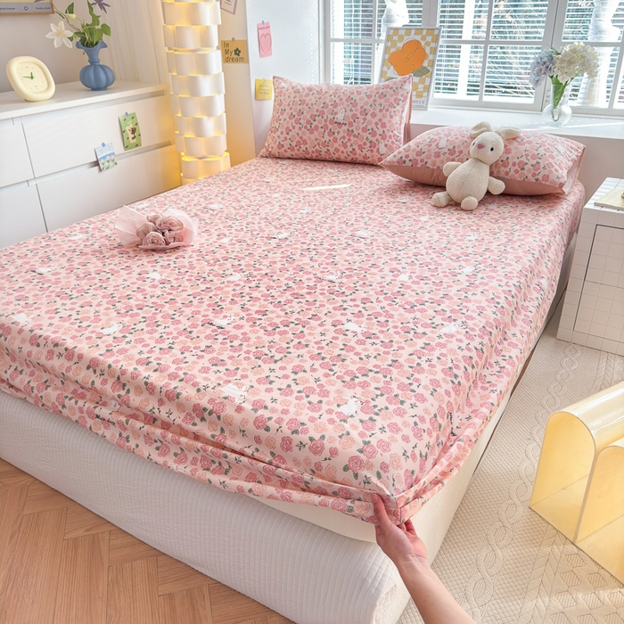 91家纺网 家纺一手货源 找家纺 清雅福 2024新款全棉13372小清新单床笠 遇见浪漫