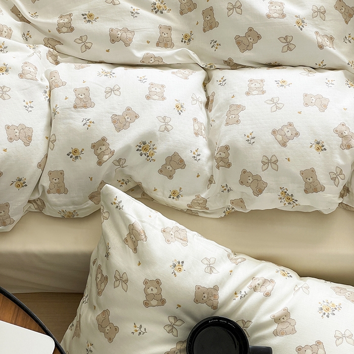 91家纺网 家纺一手货源 找家纺 窝米 2024春季新品全棉双层纱系列四件套 美丽熊