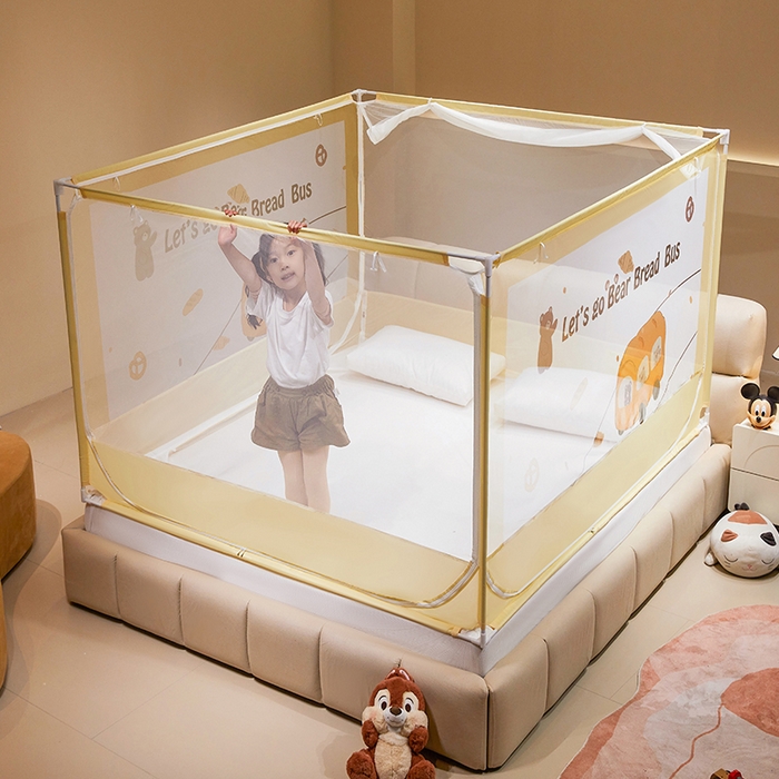 91家纺网 家纺一手货源 找家纺 青竹苑 2024新款围栏款印花坐床蚊帐蒙古包防摔睡帐 围栏-熊熊巴士