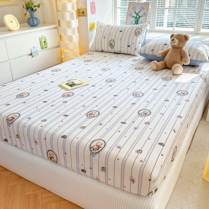 91家纺网 家纺一手货源 找家纺 清雅福 2024新款全棉13372小清新单床笠 熊骑士