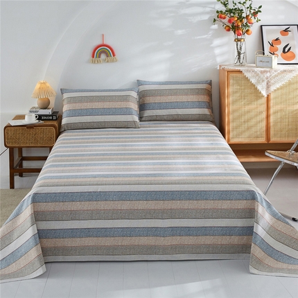 91家纺网 家纺一手货源 找家纺 棉乐町家居 2025新款爆款印花老粗布床单系列 古韵条纹