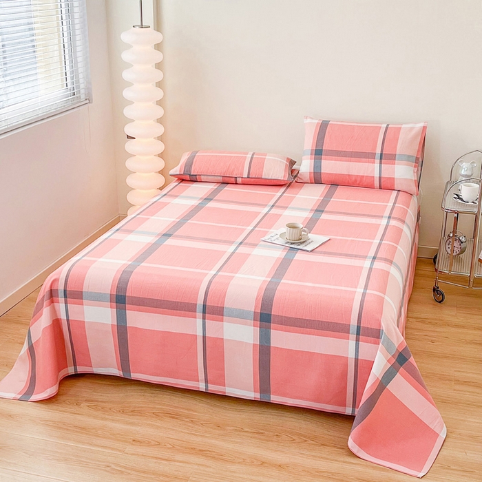 91家纺网 家纺一手货源 找家纺 棉乐町家居 2025新款爆款印花老粗布床单系列 格恋情怀-粉