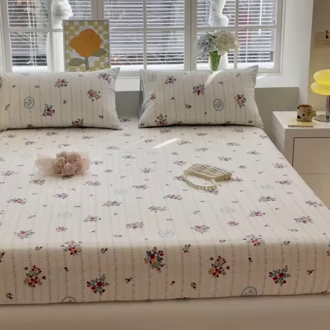 91家纺网 家纺一手货源 找家纺 清雅福 2024新款全棉13372小清新单床笠 伯爵夫人