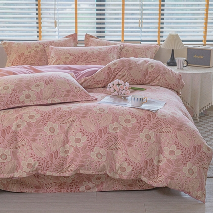 91家纺网 家纺一手货源 找家纺 慕克斯 2024新款160克磨毛双层纱四件套 望澜-粉