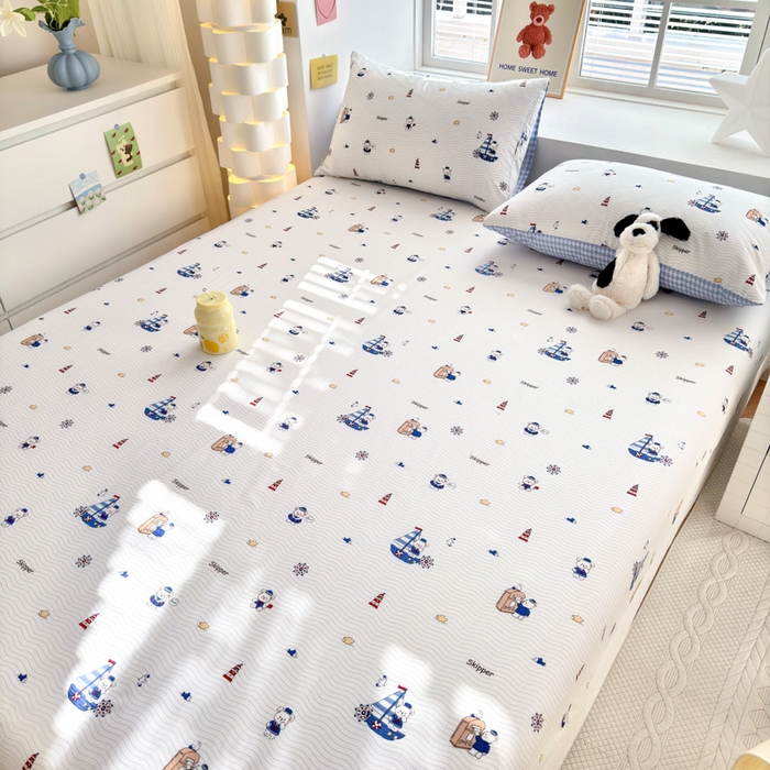 91家纺网 家纺一手货源 找家纺 清雅福 2024新款全棉13372小清新单床笠 扬帆起航