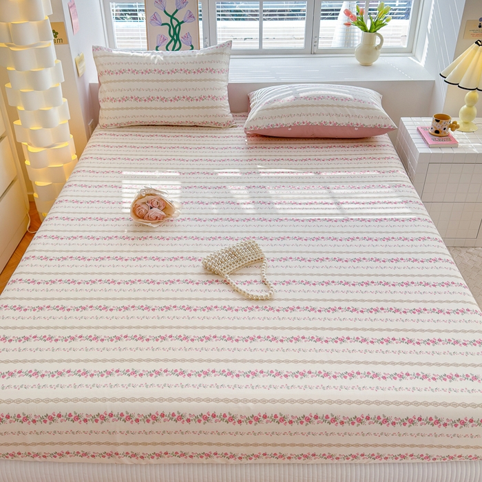 91家纺网 家纺一手货源 找家纺 清雅福 2024新款全棉13372小清新单床笠 玫瑰物语