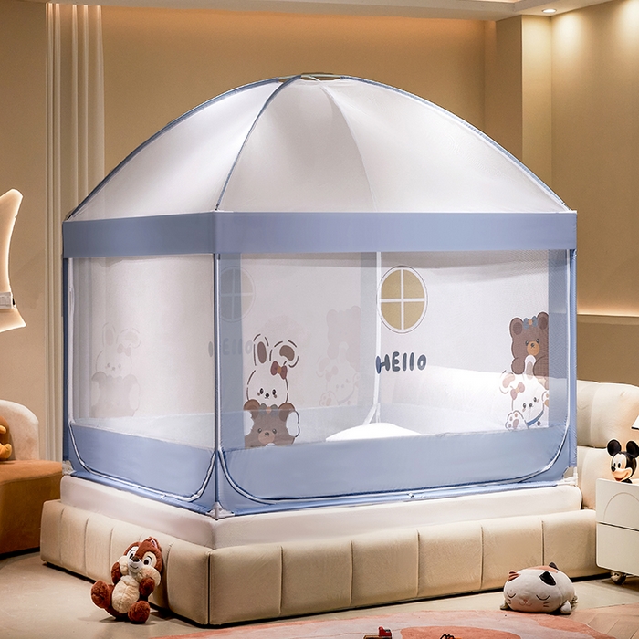 91家纺网 家纺一手货源 找家纺 青竹苑 2024新款围栏款印花坐床蚊帐蒙古包防摔睡帐 围栏-兔兔和熊熊