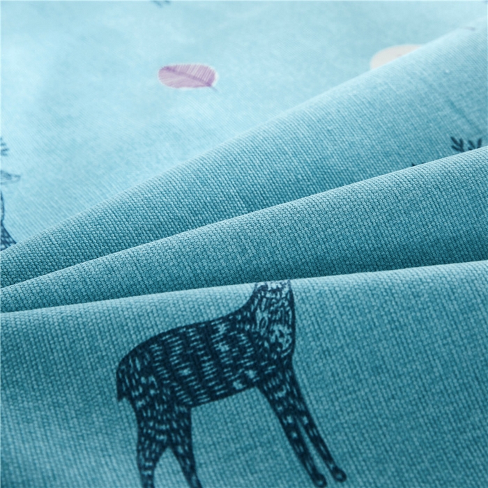 91家纺网 家纺一手货源 找家纺 棉乐町家居 2025新款爆款印花老粗布床单系列 麋鹿-蓝