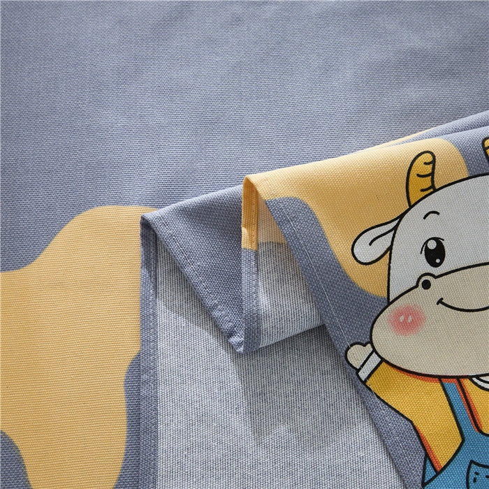 91家纺网 家纺一手货源 找家纺 棉乐町家居 2025新款爆款印花老粗布床单系列 萌牛-灰