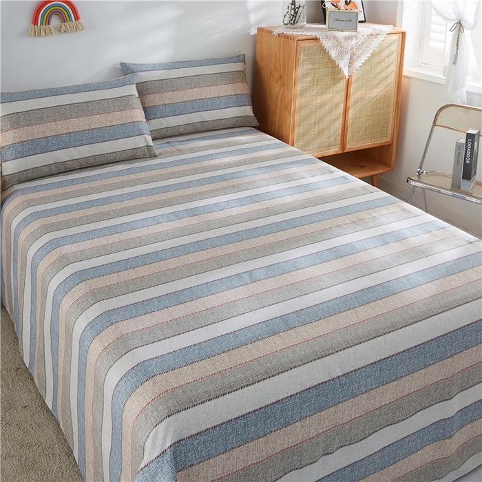 91家纺网 家纺一手货源 找家纺 棉乐町家居 2025新款爆款印花老粗布床单系列 古韵条纹