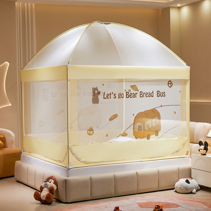 91家纺网 家纺一手货源 找家纺 青竹苑 2024新款围栏款印花坐床蚊帐蒙古包防摔睡帐 围栏-熊熊巴士