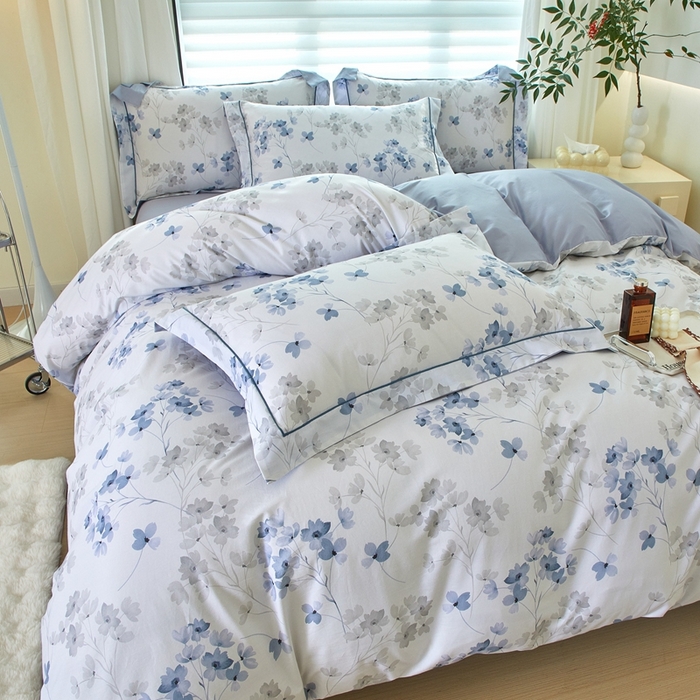 91家纺网 家纺一手货源 找家纺 启航家居 2025春夏全棉铂金棉数码印花四件套 淡墨香兰