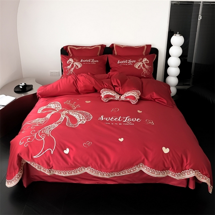 91家纺网 家纺一手货源 找家纺 （总）星野 2024新款加厚40s水洗棉刺绣四件套-蜜月