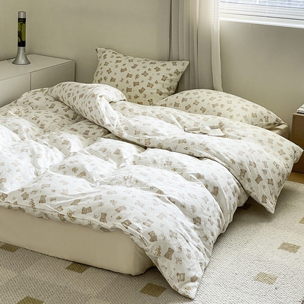 窝米 2024春季新品全棉双层纱系列四件套 美丽熊