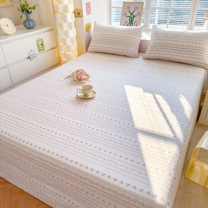 91家纺网 家纺一手货源 找家纺 清雅福 2024新款全棉13372小清新单床单 樱桃花