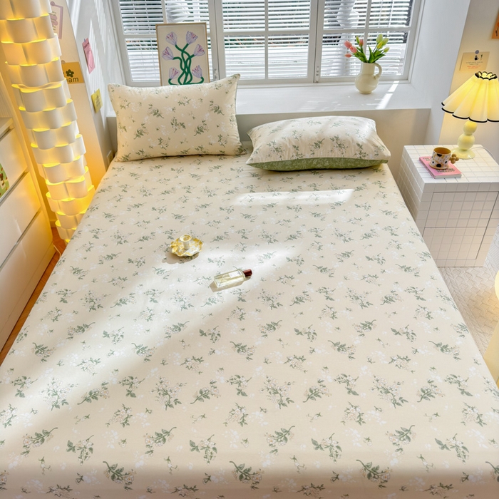 91家纺网 家纺一手货源 找家纺 清雅福 2024新款全棉13372小清新单床笠 茶艺