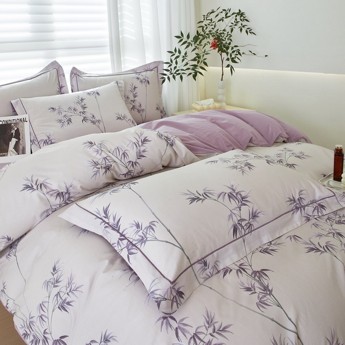 91家纺网 家纺一手货源 找家纺 启航家居 2025春夏全棉铂金棉数码印花四件套 宫墙柳紫