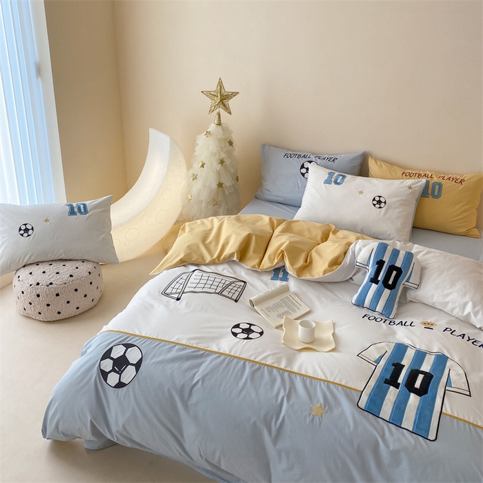 91家纺网 家纺一手货源 找家纺 （总）星野 2024新款加厚40s水洗棉刺绣四件套-足球梦